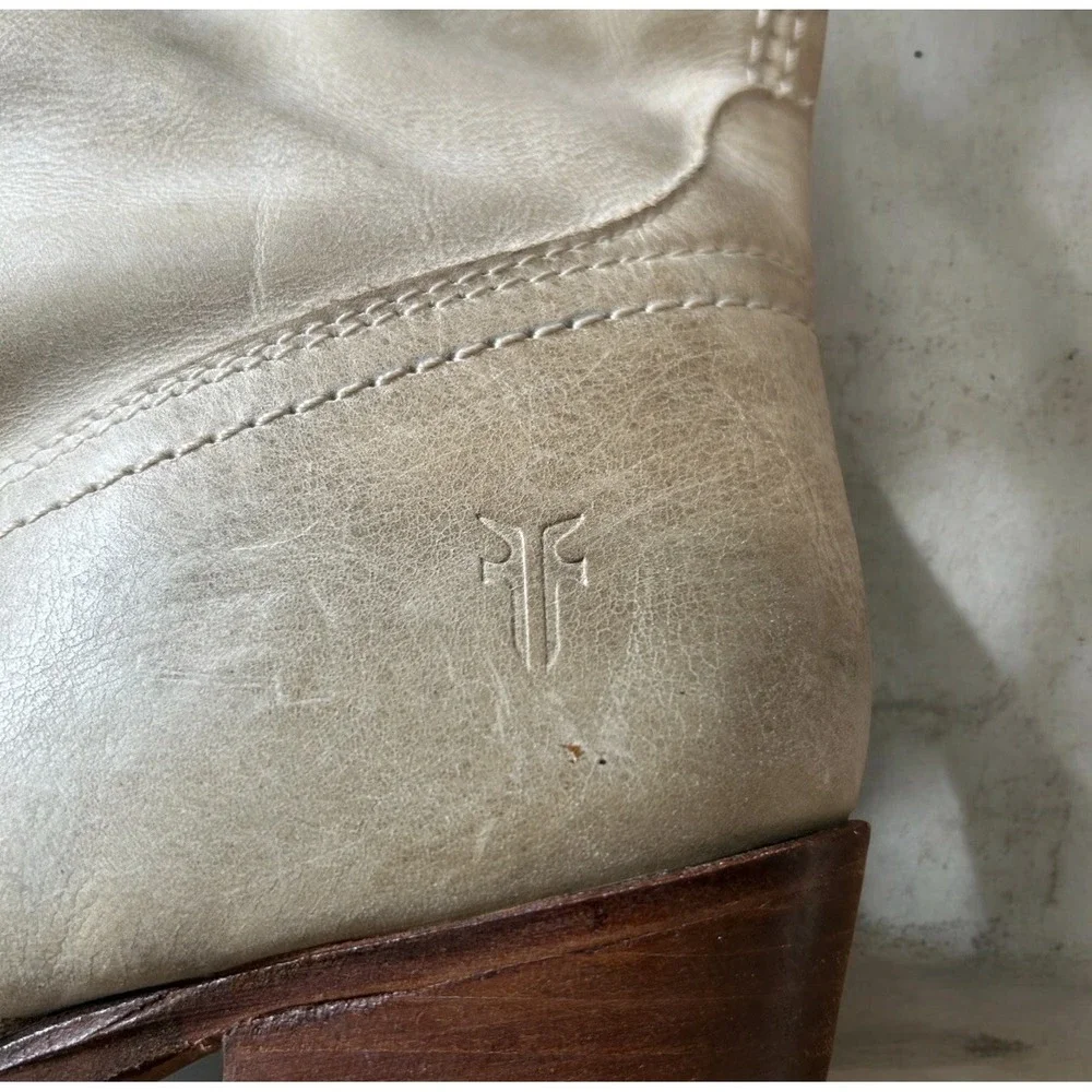 Frye Jane Tall Cuff OTK Boots Leather Fold Over Beige Sz 7.5B $390